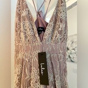 Stolen Moments Dusty Pink - Lace Up Lace Maxi Dress from Lulus. Size L.